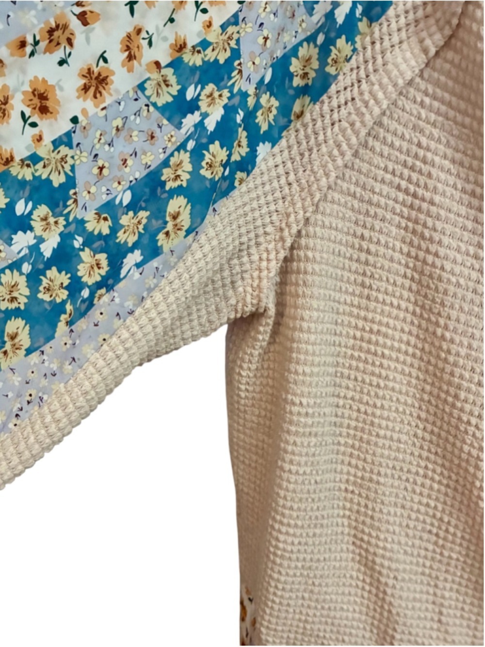 Floral Patchwork Waffle Knit Wrap Tie V-Neck Blouse Top Size X-Large XL 2X - Picture 8 of 14